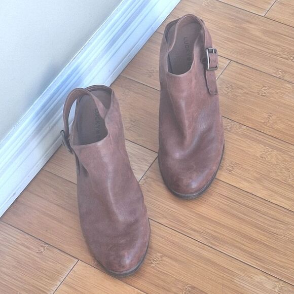 Lucky Brand Machiko Mule Slingback Stack Heeled Bootie Brown Leather size 8 / 38 - Picture 12 of 16